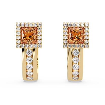 ER CAD004 princess halo colorstone huggie earrings Champagne Topaz Gold