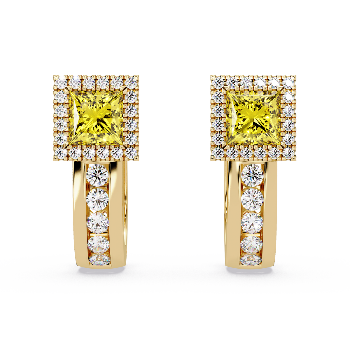 ER CAD004 princess halo colorstone huggie earrings Citrine Yellow Gold