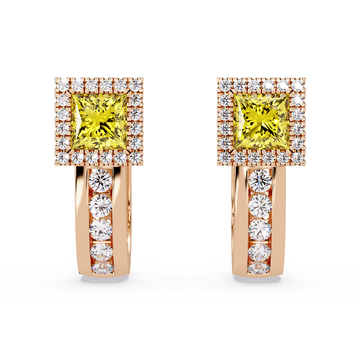 ER CAD004 princess halo colorstone huggie earrings Citrine Yellow Rose gold