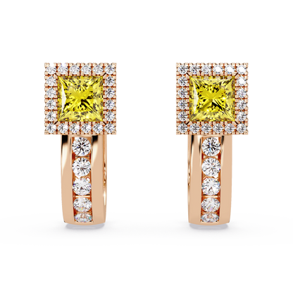 ER CAD004 princess halo colorstone huggie earrings Citrine Yellow Rose gold