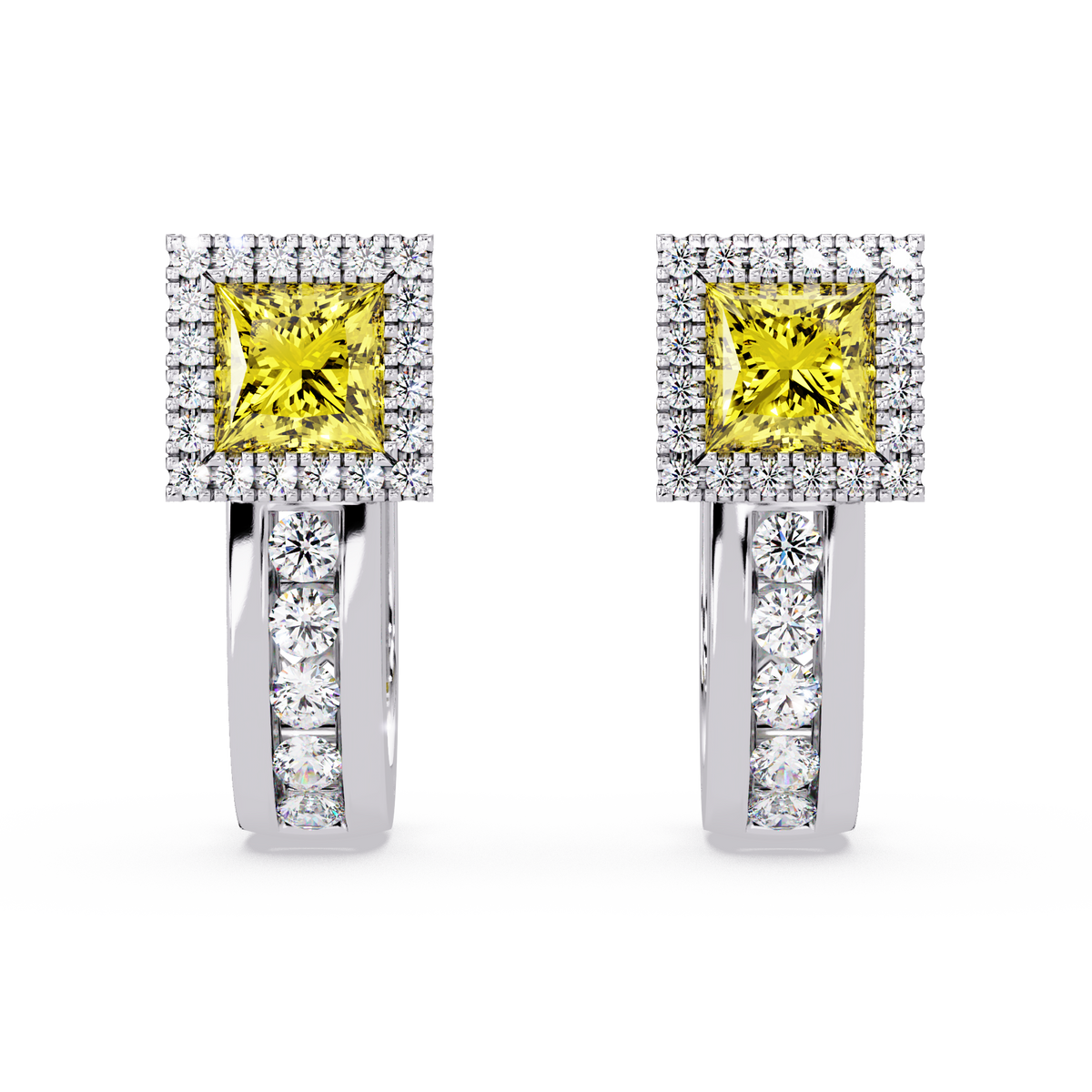 ER CAD004 princess halo colorstone huggie earrings Citrine Yellow White gold