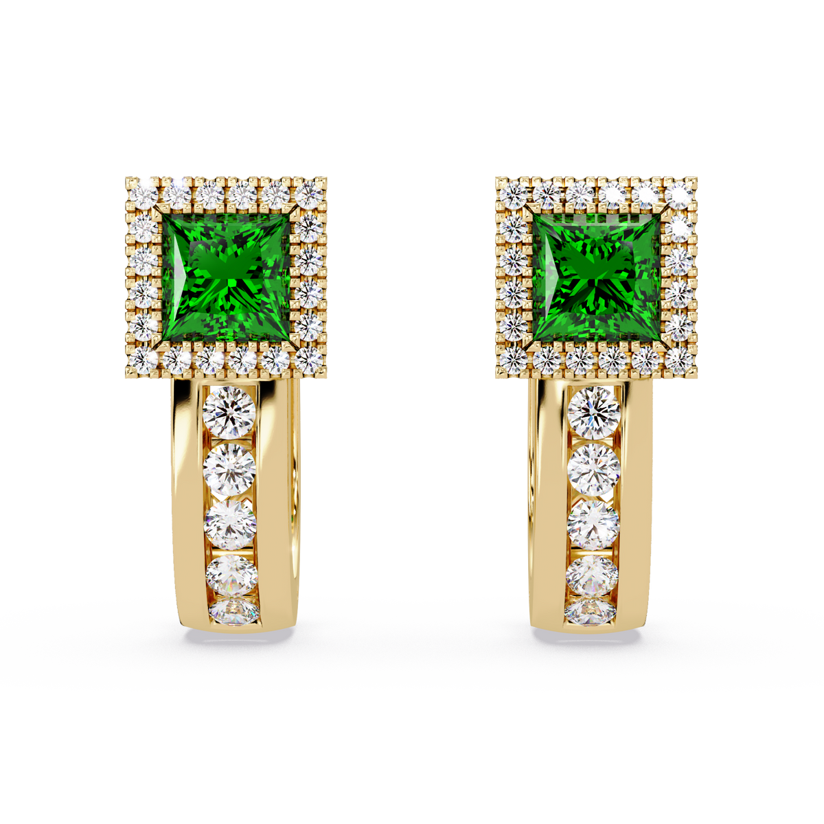 ER CAD004 princess halo colorstone huggie earrings Emerald Green Gold