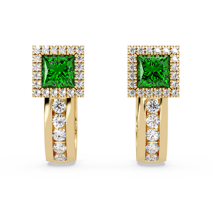 ER CAD004 princess halo colorstone huggie earrings Emerald Green Gold
