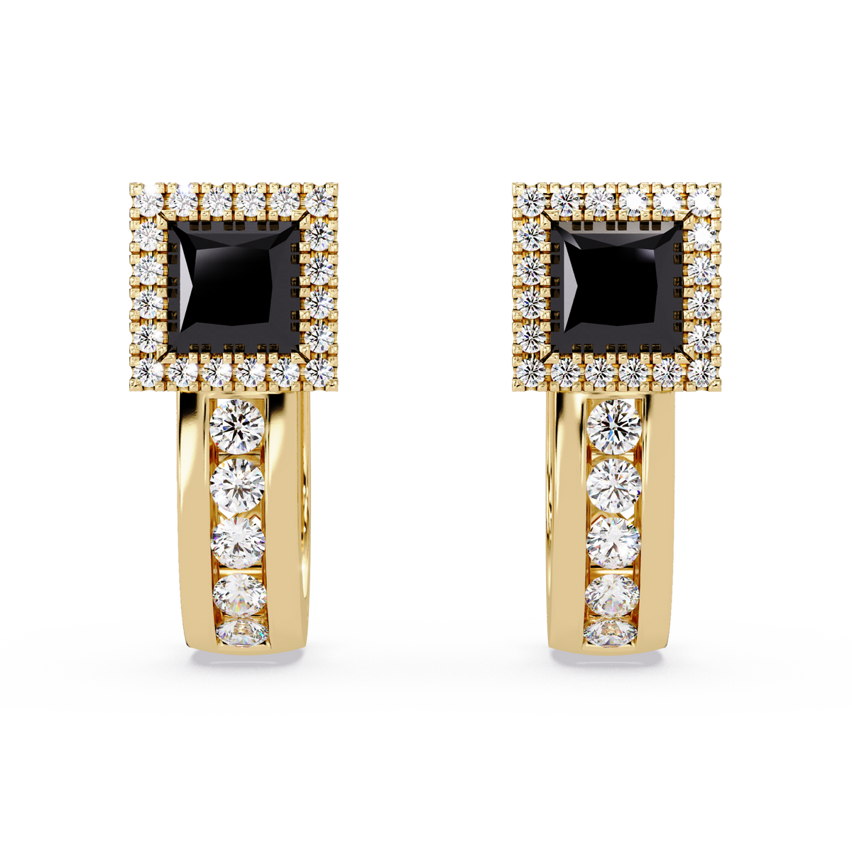 ER CAD004 princess halo colorstone huggie earrings Onyx Gold