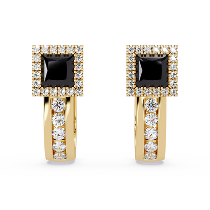 ER CAD004 princess halo colorstone huggie earrings Onyx Gold