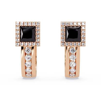 ER CAD004 princess halo colorstone huggie earrings Onyx Rose gold