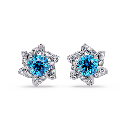 ER CAD-005 floral colorstone cluster stud earrings, Aquamarine Blue, white gold