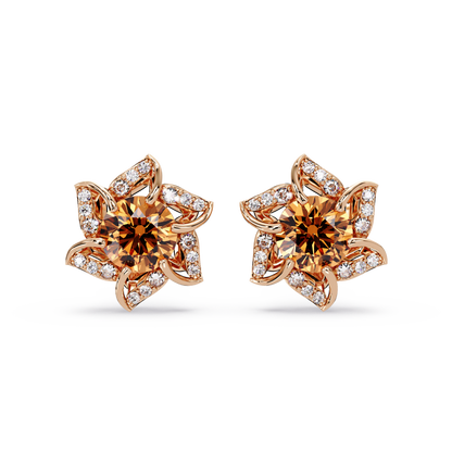 ER CAD-005 floral colorstone cluster stud earrings, Champagne Topaz, rose gold