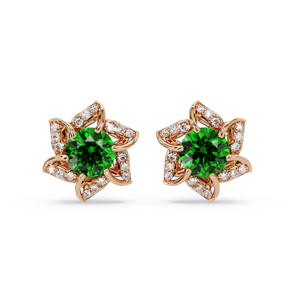 ER CAD-005 floral colorstone cluster stud earrings, Emerald Green, rose gold