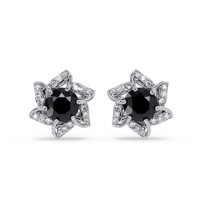 ER CAD-005 floral colorstone cluster stud earrings, Onyx, white gold