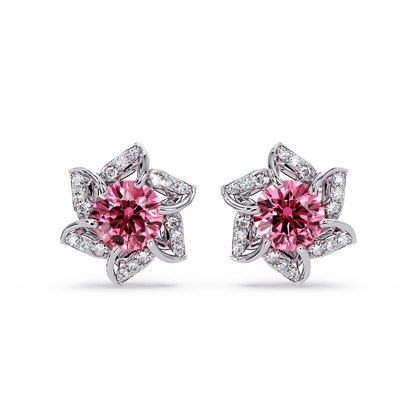 ER CAD-005 floral colorstone cluster stud earrings, Tourmaline Pink, white gold