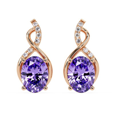 ER CAD-006 swirl oval colorstone drop earrings, Amethyst Purple, rose gold