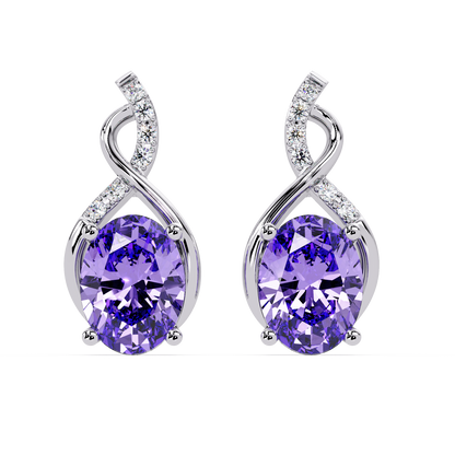 ER CAD-006 swirl oval colorstone drop earrings, Amethyst Purple, white gold