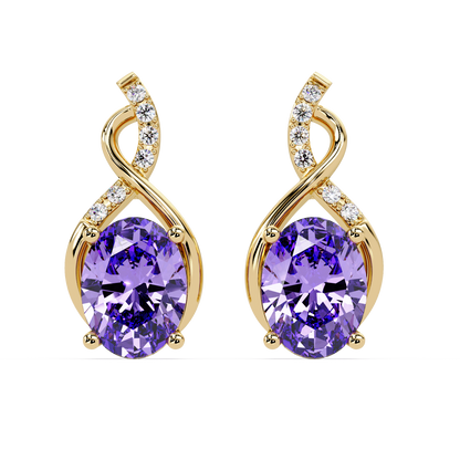 ER CAD-006 swirl oval colorstone drop earrings, Amethyst Purple, yellow gold