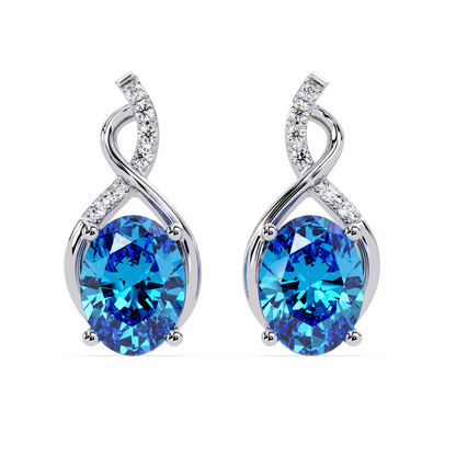 ER CAD-006 swirl oval colorstone drop earrings, Aquamarine Blue, white gold