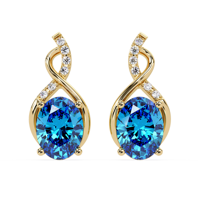 ER CAD-006 swirl oval colorstone drop earrings, Aquamarine Blue, yellow gold
