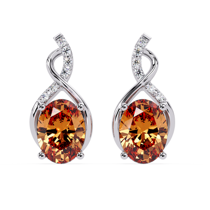 ER CAD-006 swirl oval colorstone drop earrings, Champagne Topaz, white gold