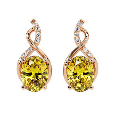 ER CAD-006 swirl oval colorstone drop earrings, Citrine Yellow, rose gold