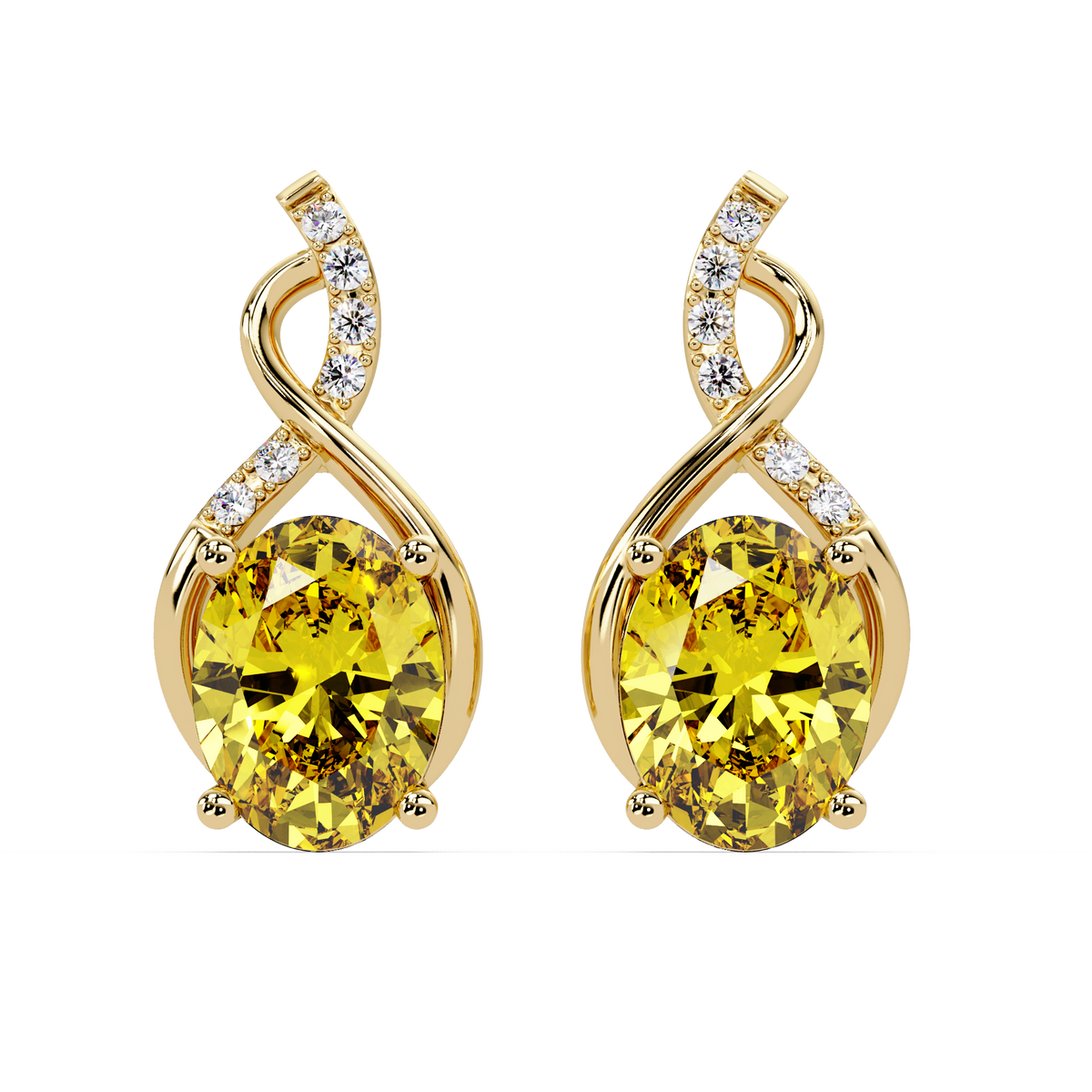 ER CAD-006 swirl oval colorstone drop earrings, Citrine Yellow, yellow gold