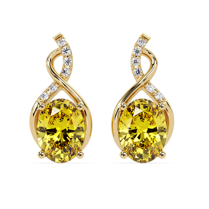 ER CAD-006 swirl oval colorstone drop earrings, Citrine Yellow, yellow gold