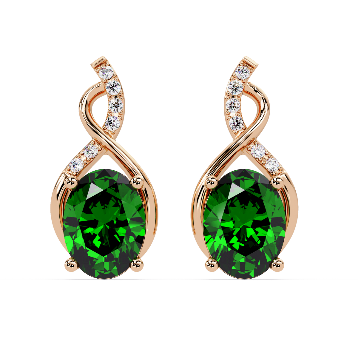 ER CAD-006 swirl oval colorstone drop earrings, Emerald Green, rose gold
