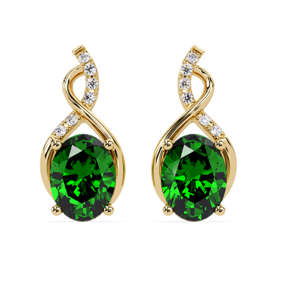 ER CAD-006 swirl oval colorstone drop earrings, Emerald Green, yellow gold