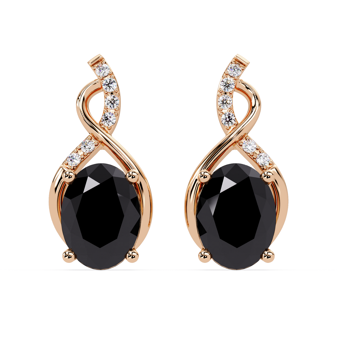 ER CAD-006 swirl oval colorstone drop earrings, Onyx, rose gold