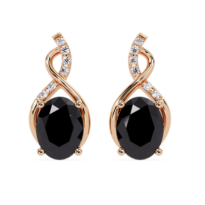 ER CAD-006 swirl oval colorstone drop earrings, Onyx, rose gold