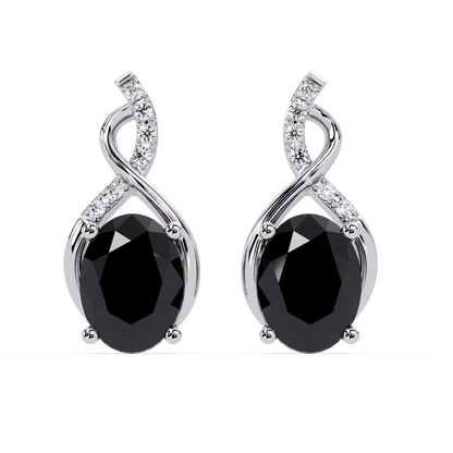 ER CAD-006 swirl oval colorstone drop earrings, Onyx, white gold