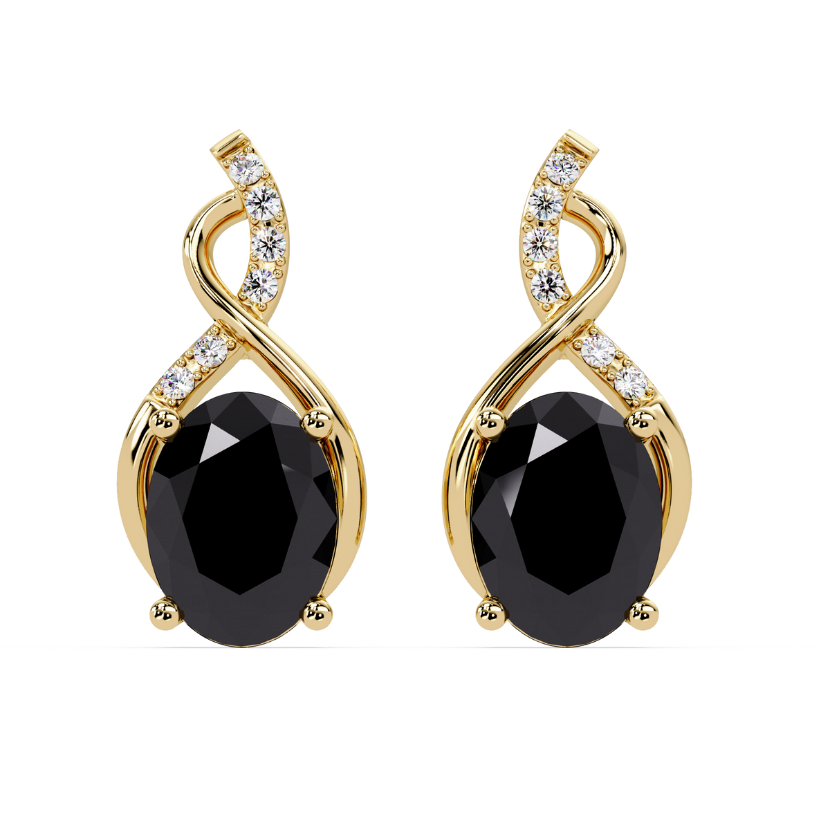ER CAD-006 swirl oval colorstone drop earrings, Onyx, yellow gold