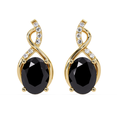 ER CAD-006 swirl oval colorstone drop earrings, Onyx, yellow gold