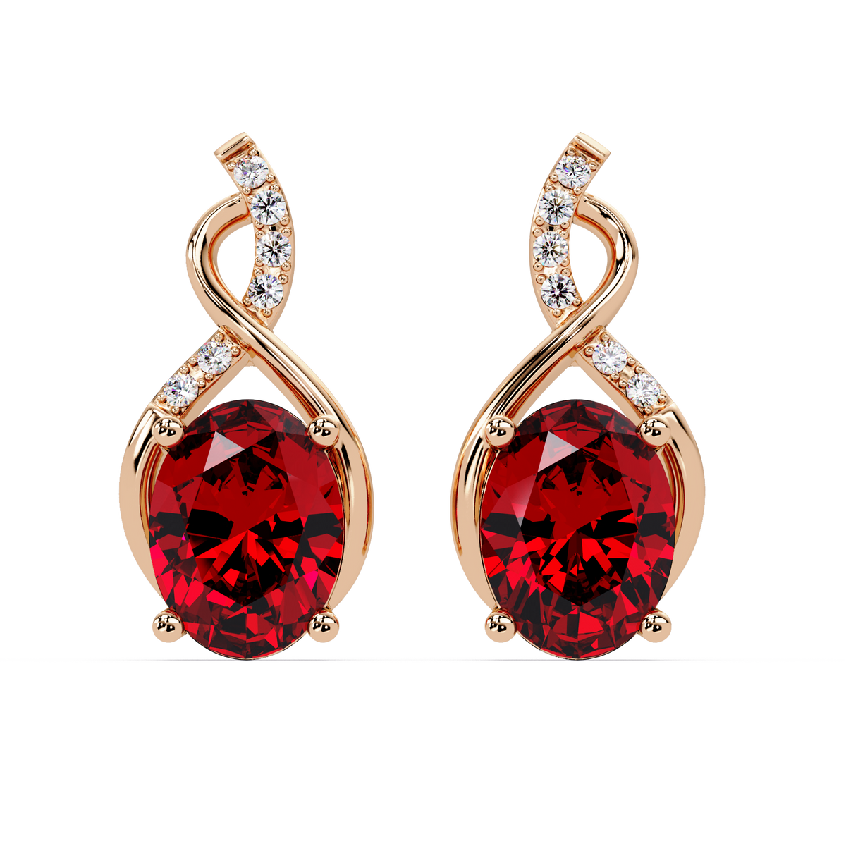 ER CAD-006 swirl oval colorstone drop earrings, Ruby Red, rose gold