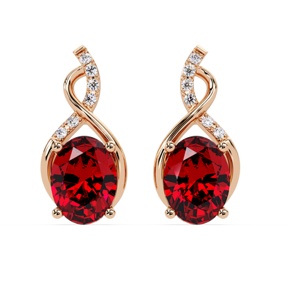 ER CAD-006 swirl oval colorstone drop earrings, Ruby Red, rose gold