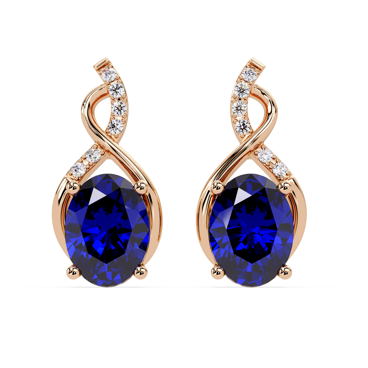 ER CAD-006 swirl oval colorstone drop earrings, Sapphire Blue, rose gold