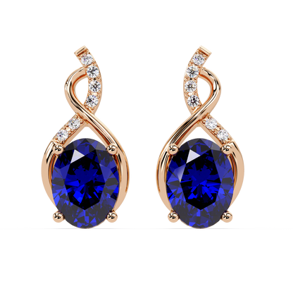 ER CAD-006 swirl oval colorstone drop earrings, Sapphire Blue, rose gold