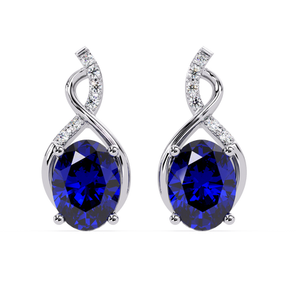 ER CAD-006 swirl oval colorstone drop earrings, Sapphire Blue, white gold