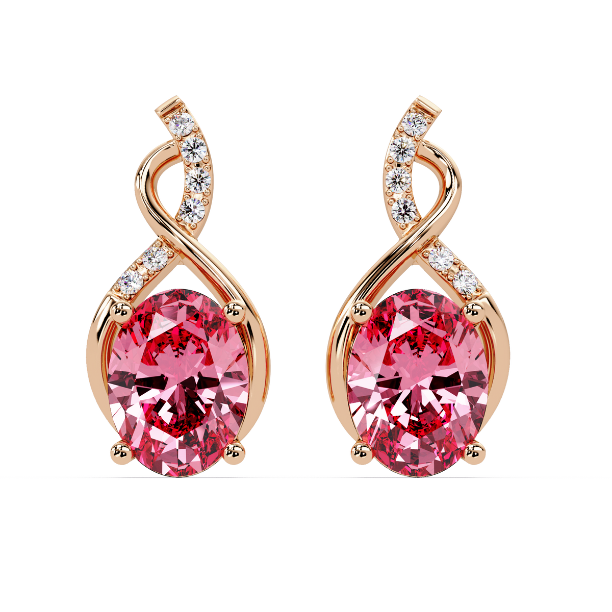 ER CAD-006 swirl oval colorstone drop earrings, Tourmaline Pink, rose gold