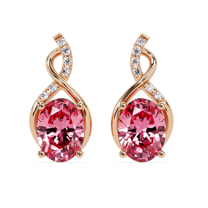 ER CAD-006 swirl oval colorstone drop earrings, Tourmaline Pink, rose gold