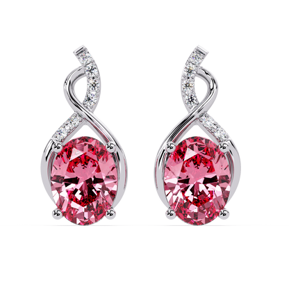 ER CAD-006 swirl oval colorstone drop earrings, Tourmaline Pink, white gold