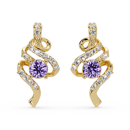 ER CAD007 scroll colorstone stud earrings Amethyst Purple Gold