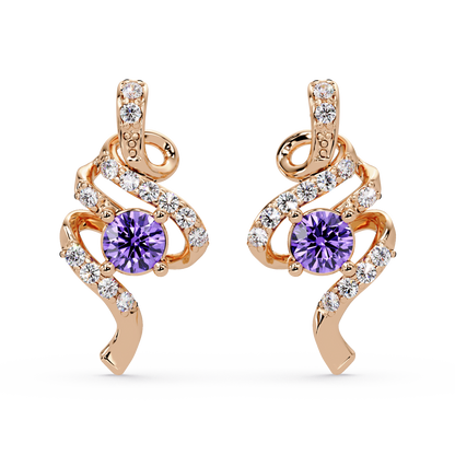 ER CAD007 scroll colorstone stud earrings Amethyst Purple Rose gold
