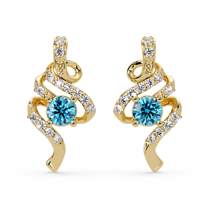 ER CAD007 scroll colorstone stud earrings Aquamarine Blue Gold