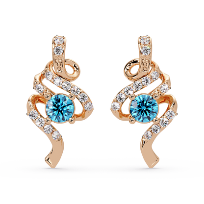 ER CAD007 scroll colorstone stud earrings Aquamarine Blue Rose gold