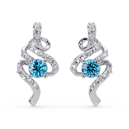 ER CAD007 scroll colorstone stud earrings Aquamarine Blue White gold