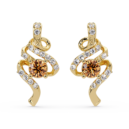 ER CAD007 scroll colorstone stud earrings Champagne Topaz Gold