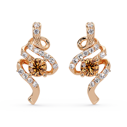 ER CAD007 scroll colorstone stud earrings Champagne Topaz Rose gold