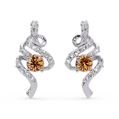 ER CAD007 scroll colorstone stud earrings Champagne Topaz White gold