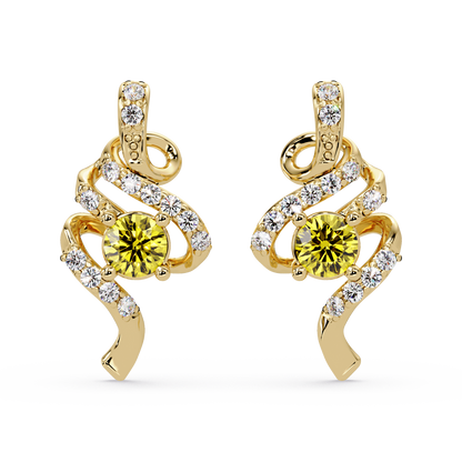 ER CAD007 scroll colorstone stud earrings Citrine Yellow Gold
