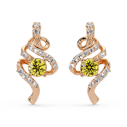 ER CAD007 scroll colorstone stud earrings Citrine Yellow Rose gold