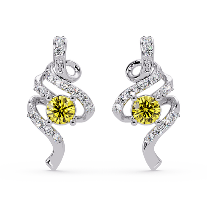 ER CAD007 scroll colorstone stud earrings Citrine Yellow White gold